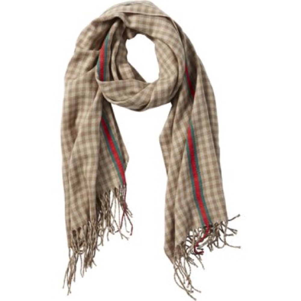 Tickled Pink Beige Petite Check Fringe Scarf, NWT